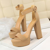 Chunky Heel Super Slimming High Heels Nightclub Shoes Waterproof Platform Open Toe Belt Buckle Sandals
